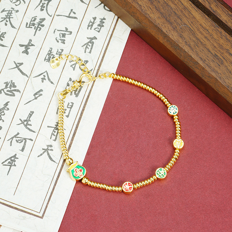 Brazalete de oro de arena vietnamita esmalte de color esmalte bolsas de bendición Ping An alegría brazalete de bronce dorado joyas de alta calidad