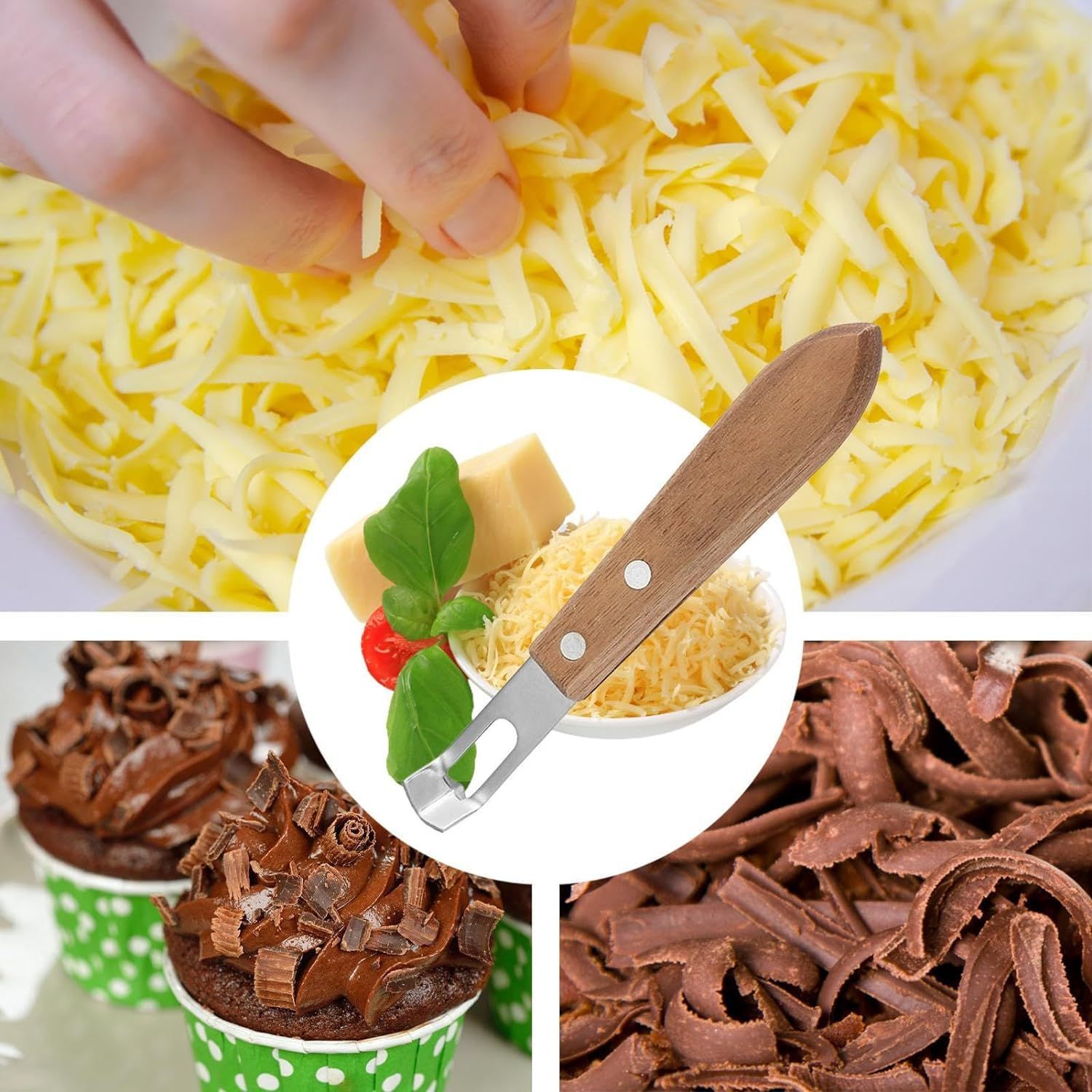 Rallador de queso de acero inoxidable rallador de queso Rallador de chocolate rallador de mango de madera rallador de verduras y frutas