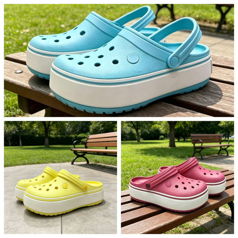 Summer Thick-Soled Crocs Women's Shoes Rainbow Height-Increasing Non-Slip Beach Breathable Sandals and Slippers Summer Thick-Soled Crocs Women's Shoes Rainbow Height-Increasing Non-Slip Beach Breathable Sandals and Slippers