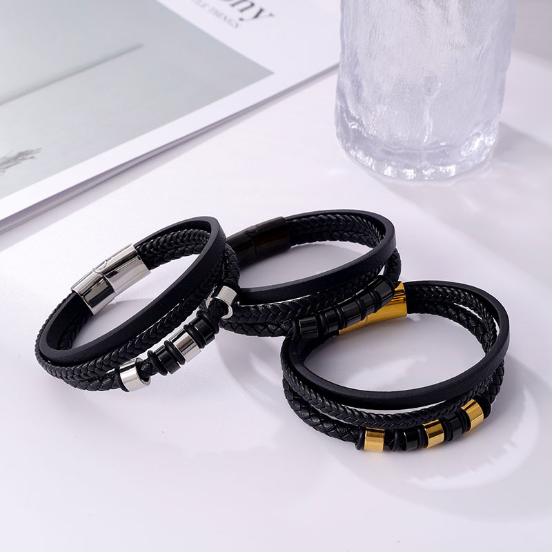 Men's Braided Leather Bracelet Waterproof And Hypoallergenic_voghion.com