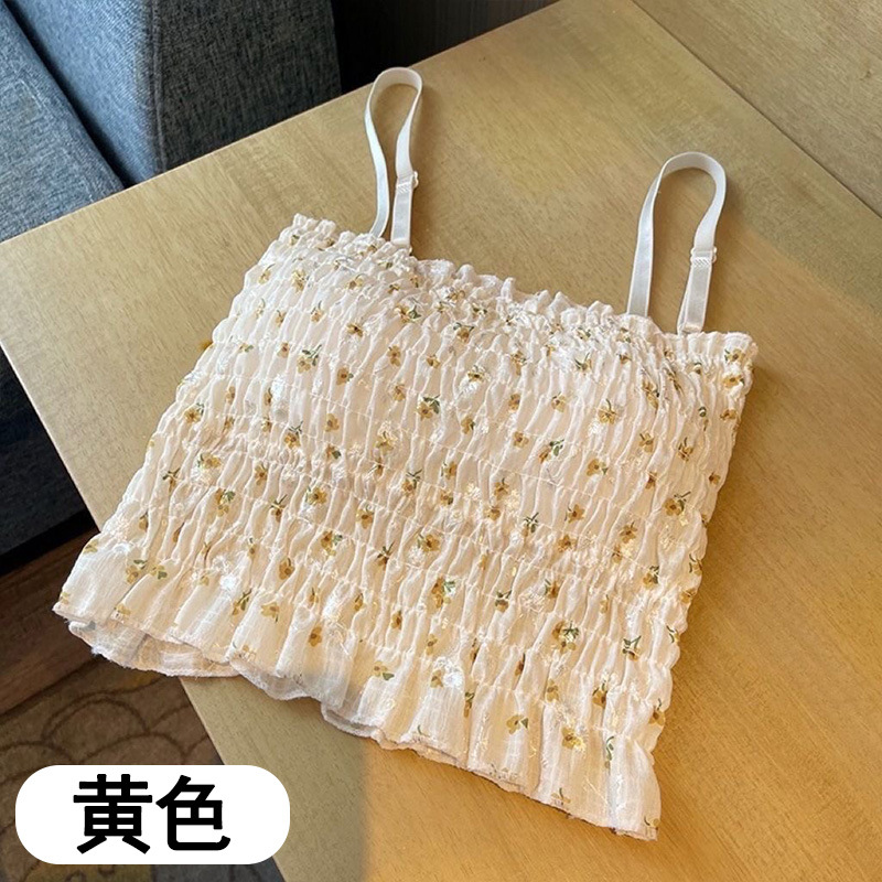 Verano delgado francés pequeña flotilla hermosa cinturón de espalda para mujeres con cojín de pecho en el diseño de pliegues en la ropa de base para mujeres