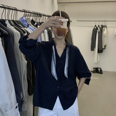 MISS密思家秋装女韩版慵懒风气质宽松显瘦长袖衬衫33721(配丝巾)