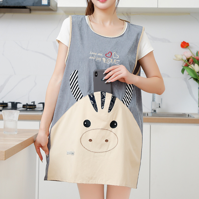 围裙成人厨房防油防污防水无袖高颜值油画口袋卡通罩衣工作服批发