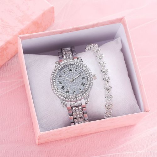 Foreign trade new women's watch full of stars and diamonds women's watch bracelet watch two-piece set gift watch Roman watch