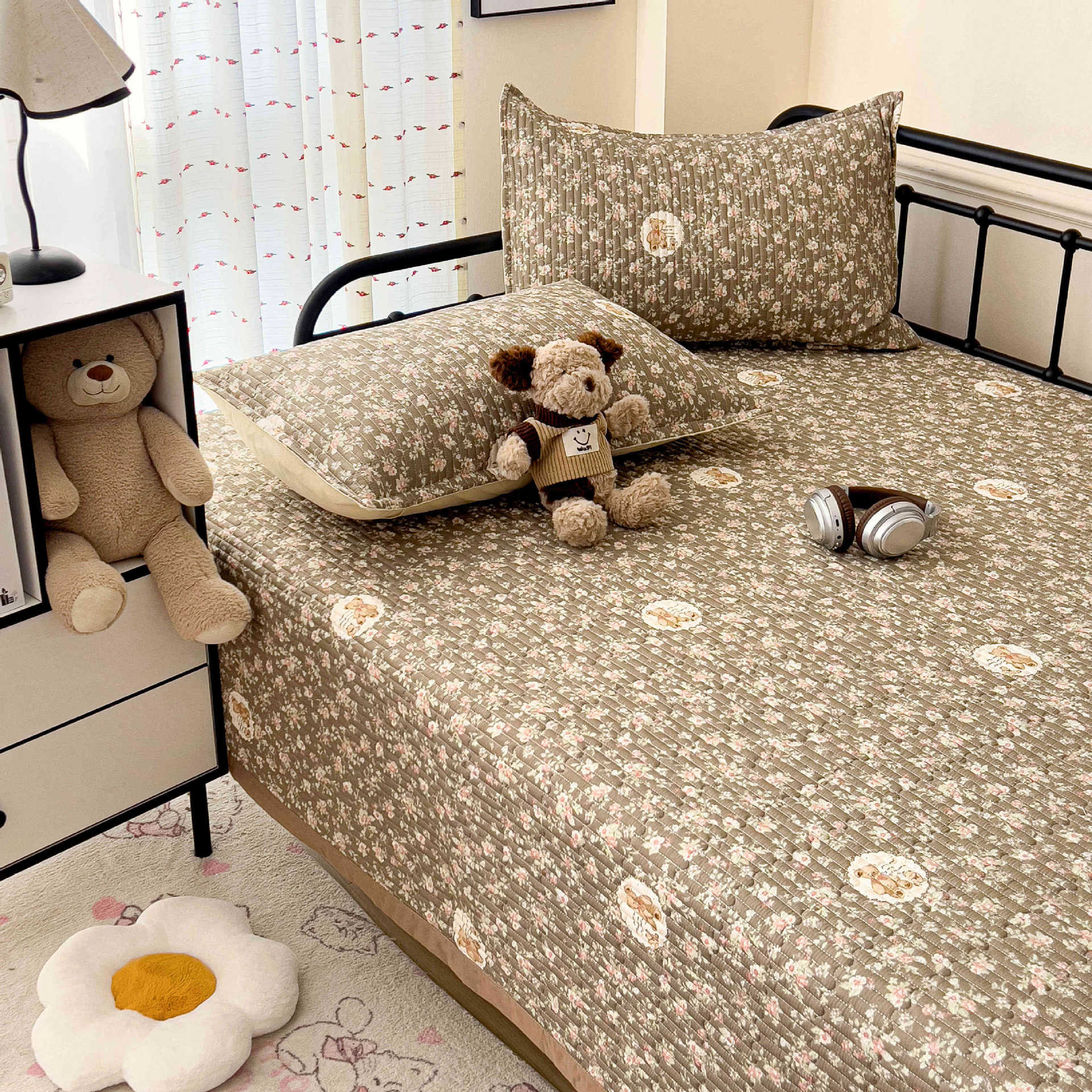 Tapa de cama de algodón de tres piezas para dormitorio de estudiantes sábanas de tatami para cuatro estaciones cubierta antideslizante individual