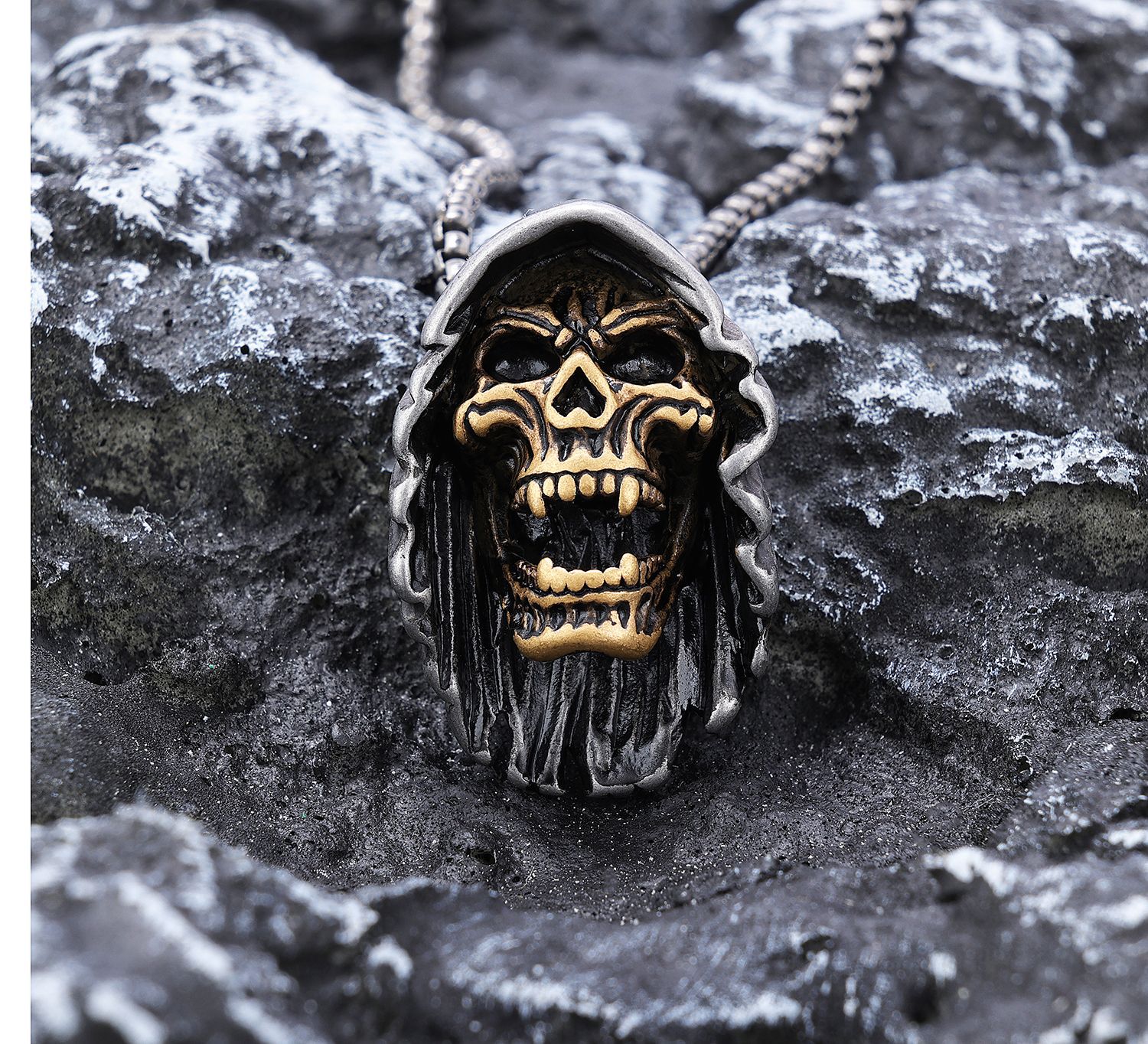 304 Stainless Steel Chain Material 1 Piece Quantity Party Occasion Retro Skull Stainless Steel Irregular Polishing Halloween Men'S Pendant Necklace