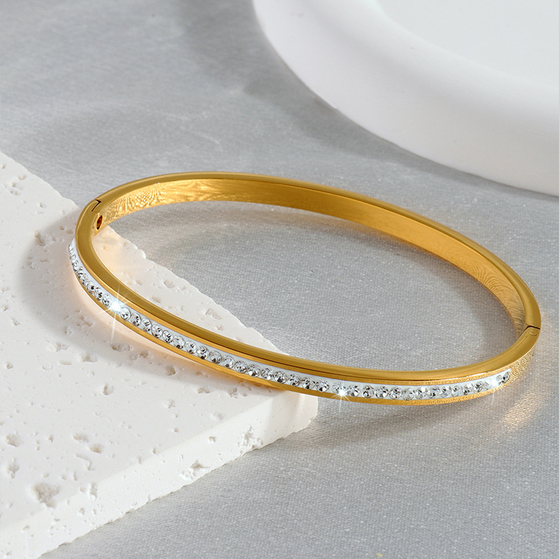 Pulsera de acero de titanio para niñas de alto grado micro Diamante de moda pequeña pulsera de acero inoxidable fresca de una sola fila nicho de diamantes pulsera de todo fósforo