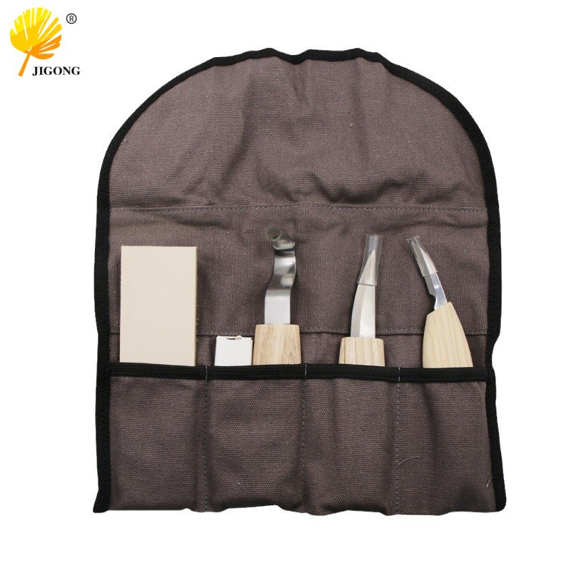 雕刻木勺手工雕刻图案工具 5件套木工雕刻刀弯刀直刀配油蜡磨刀皮