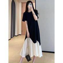 显瘦气质休闲T恤裙中长款不规则拼接鱼尾连衣裙女25夏P0428L