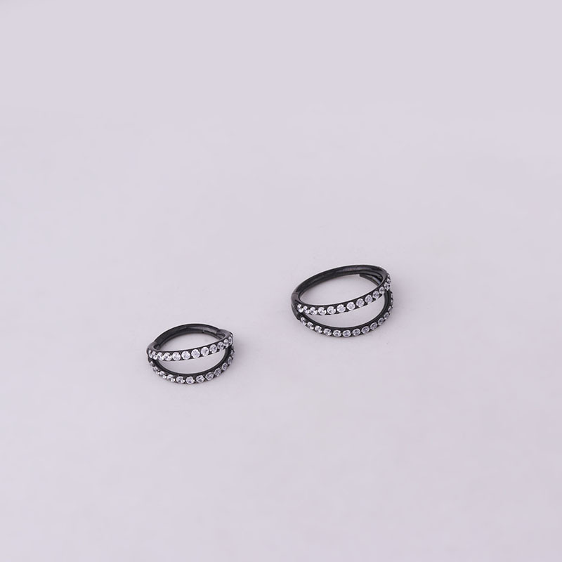 Stainless Steel Double Row Carved Zircon Seamless Closed Nose Ring Puncture Nose Studs