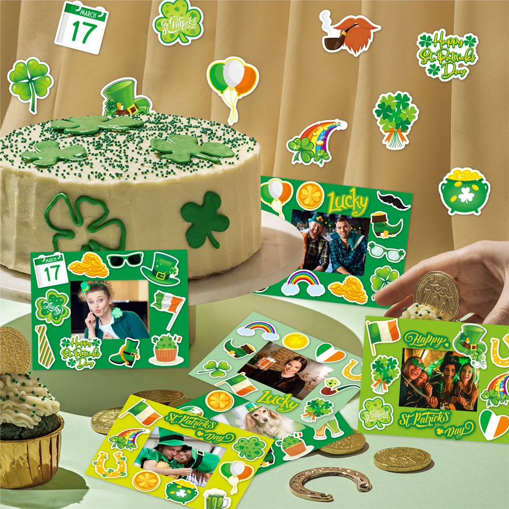 Marco de fotos del día de San Patricio transfronterizo de Europa y Estados Unidos, pegatinas DIY, álbum de fotos creativo, decoración de fiesta del día nacional irlandés