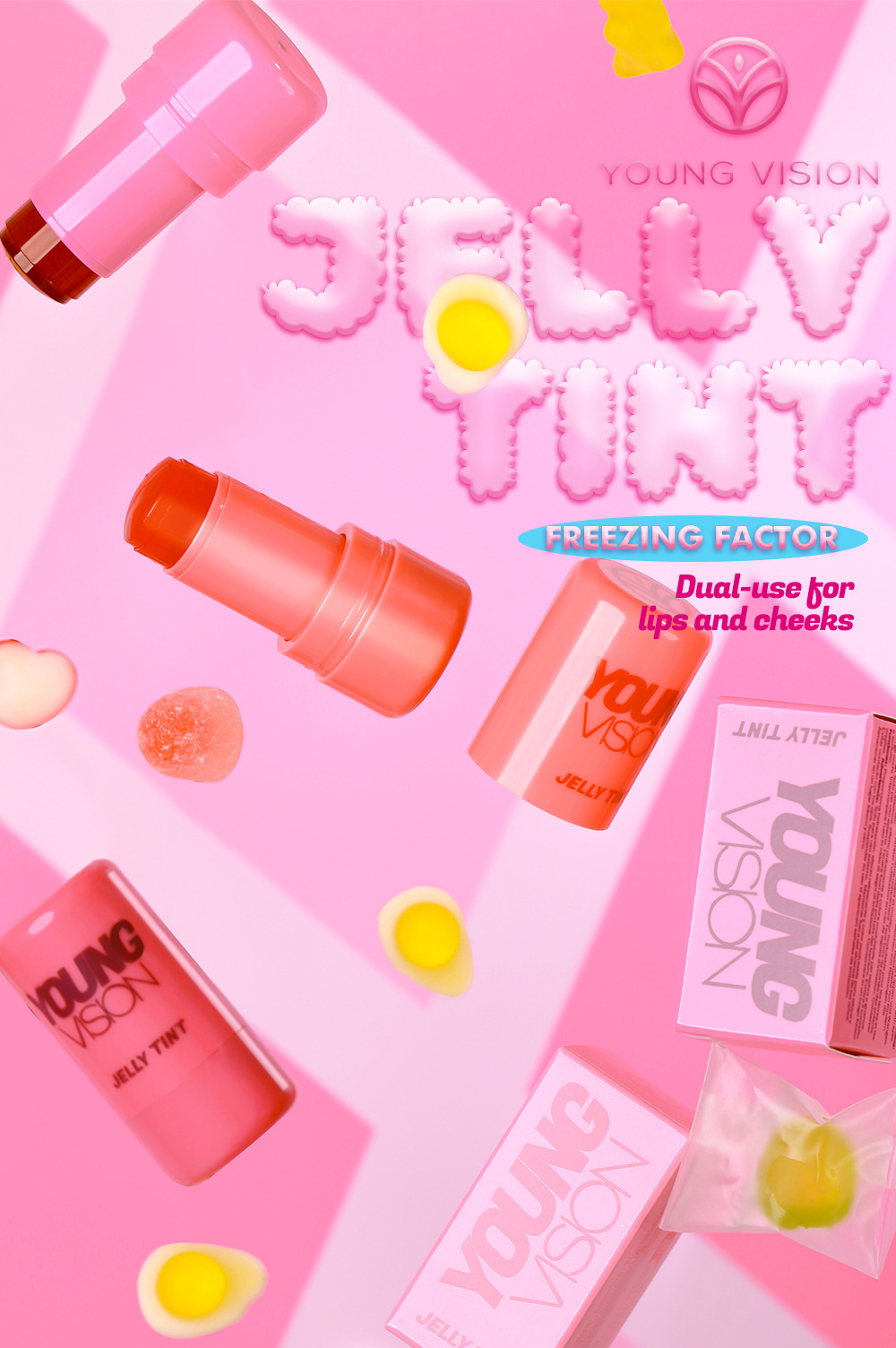 YOUNG VISION 4-color Jelly Blush Lazy Person's Contouring and color-enhancing Glow Blush Stick details Picture