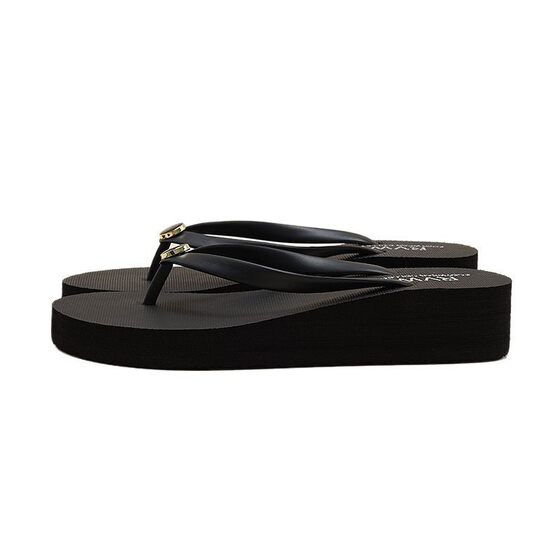 High-grade R Button Design Flip-flops Women's Summer Fashionable Outer Wear Beach Non-slip Thick Bottom Mid-heel Flip-flops