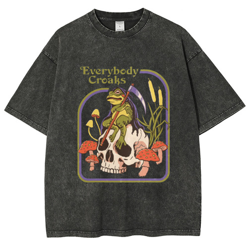 Y2K cartoon anime washed t-shirt American hip-hop skull head graphic cat print t-shirt