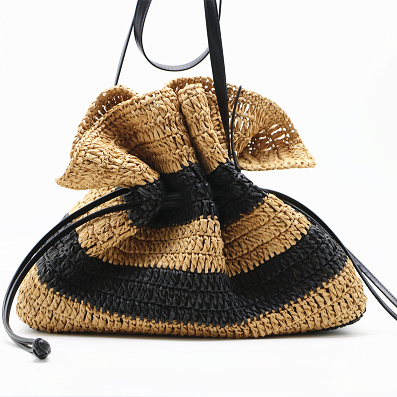 Vacation Style Square Shape Women's Straw Stripe Vacation Square String Straw Bag