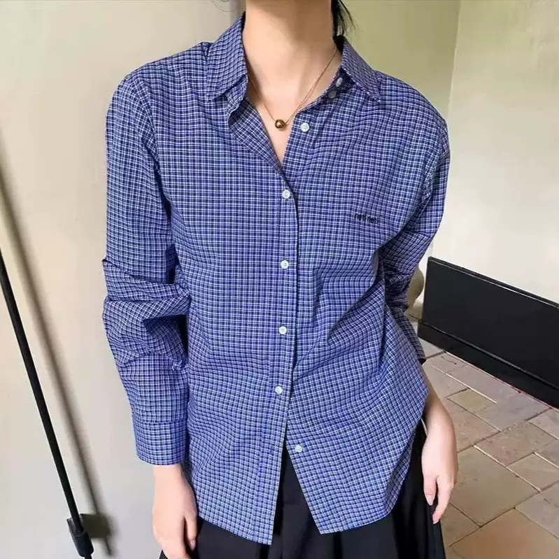 MIU系藤姐东大门平替 韩系格调 格纹衬衫女长袖翻领棉衬衣