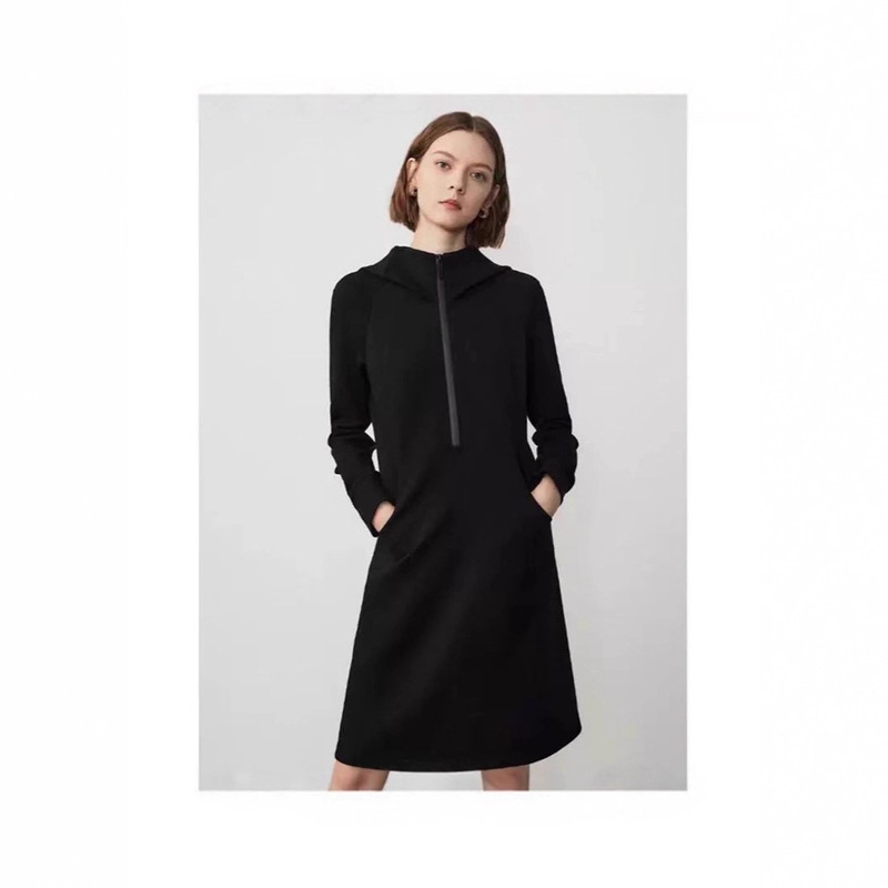 Langjia Design-Inspired Retro Casual Dress 2025 Autumn New Simple Waist-Cinching Slim-Fit Light Sports Sweatshirt Dress