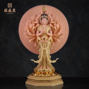 Fushengdong Thousand-Hand Thousand-Eyed Avalokiteshvara Buddha Statue for Home Worship, Imitation White Jade Thousand-Hand Avalokiteshvara Standing Statue