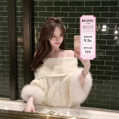 若语9/23M20:00新品乖乖女 多穿高领一字肩狐狸毛毛衣