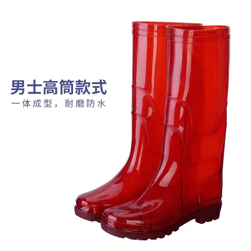 厂家批发 红色雨鞋女加厚防滑 平底高筒女式雨鞋水靴 pvc劳保雨鞋