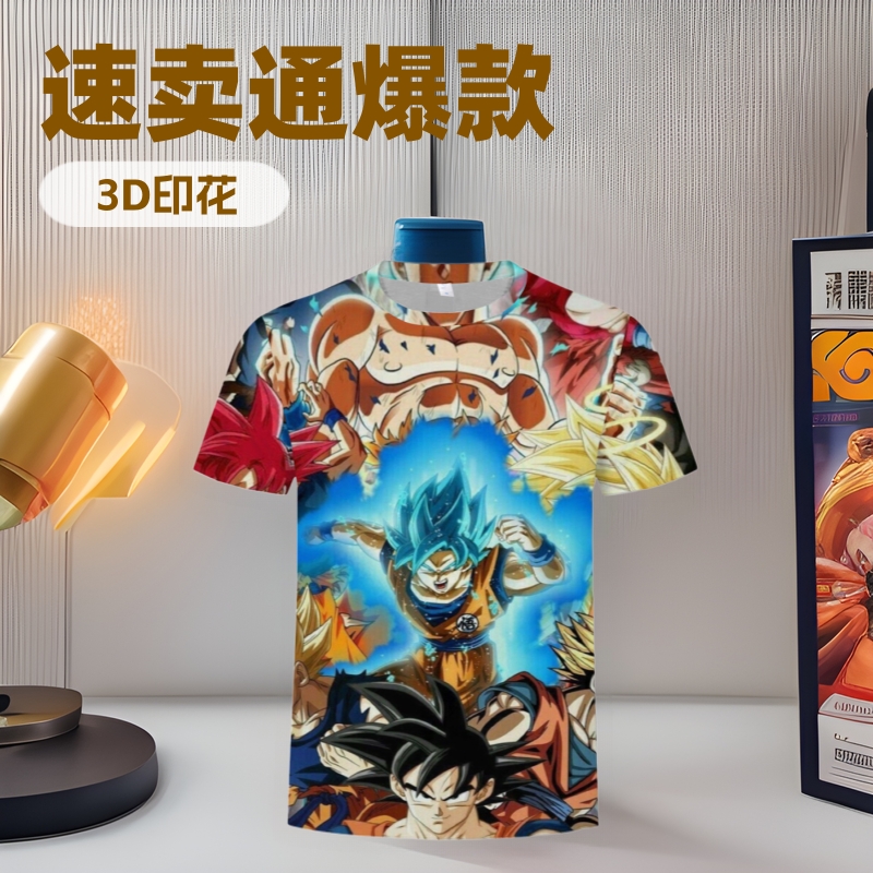 Nuevo producto AliExpress estilo explosivo tendencia super fuego anime serie Dragon Ball camiseta hombre impresión digital 3D dibujos animados europeos y americanos