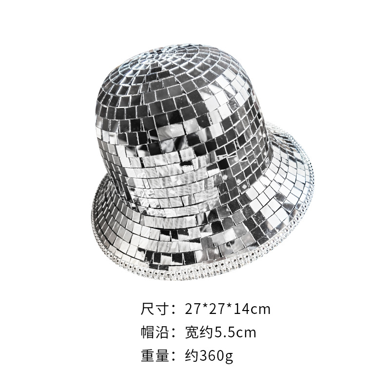 Disco Mosaico Sombrero para el sol Sombrero de pescador láser Disco Fiesta Decoración Espejo Sombrero de vaquero reflectante