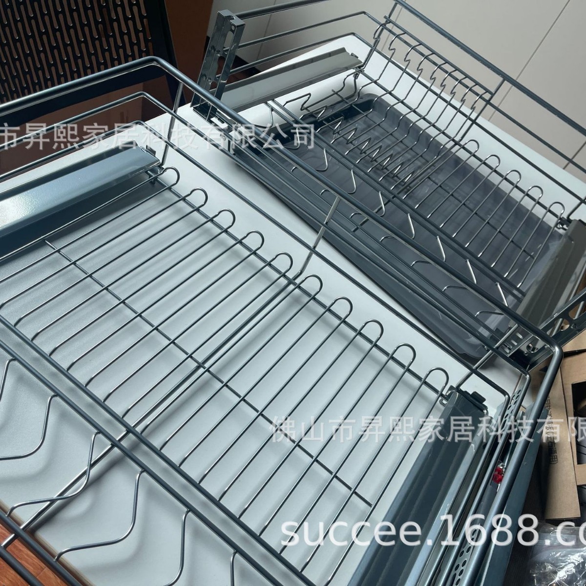 Comercio exterior 304 gabinete de acero inoxidable canasta de platos de cocina canasta de doble cajón almacenamiento personalizado mayorista