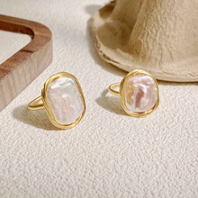 鹿西珠宝大巴洛克缠丝绕线珍珠戒指大气指环女式开口戒