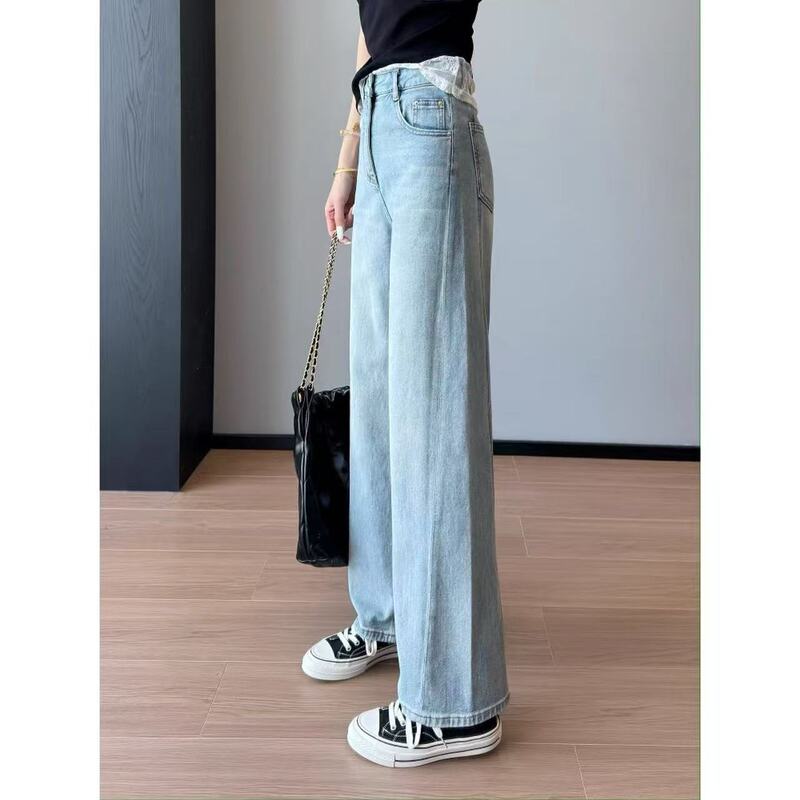 Bias-Cut Retro Denim, Easy to Wear, Straight Legs, Lyocell Plus Cotton, High-Waisted Slim Straight Jeans for Women L0408F
