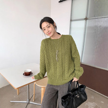 广州十三行2025冬季韩系慵懒风羊毛保暖纯色圆领麻花毛衣女03426