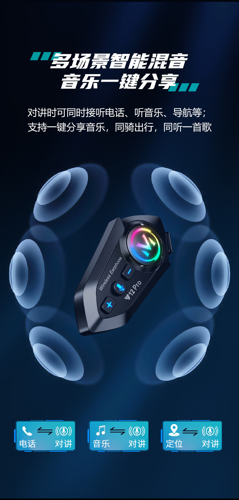 Cross-Border Y12Pro Helmet Bluetooth Headset Helmet Bluetooth Intercom Headset Helmet Bluetooth Headset Factory