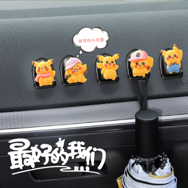 Nuevos adornos de coche de resina Pikachu, adornos de pantalla de navegación de consola central de coche de dibujos animados, adornos de movimiento de cabeza