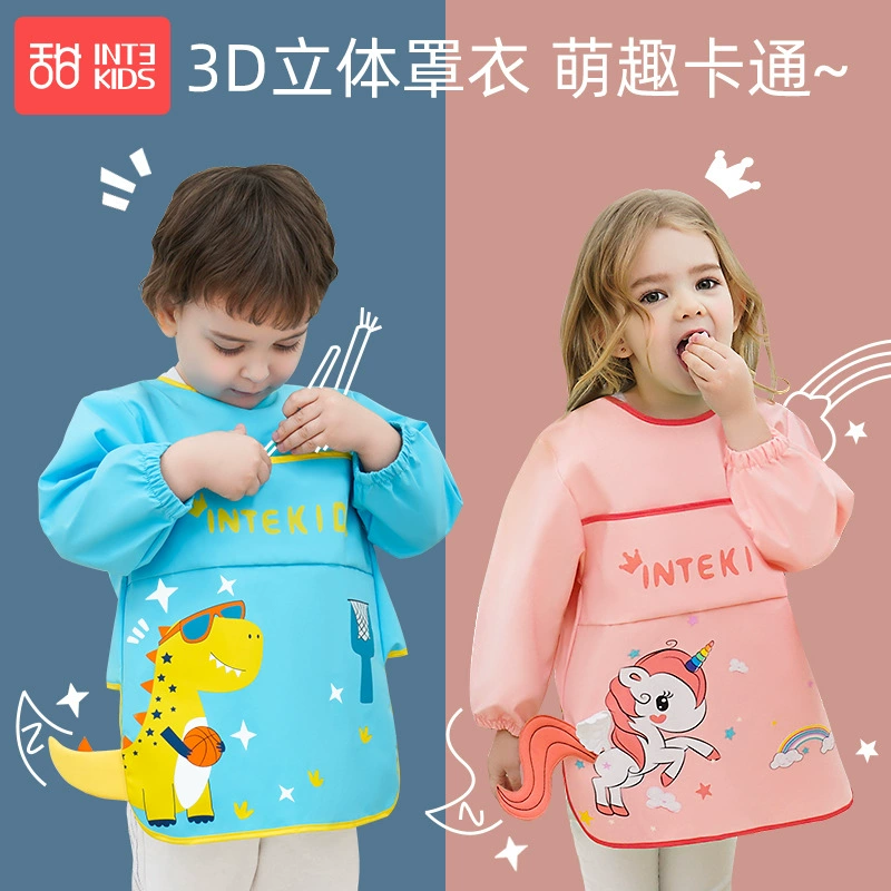 Детский художественный фартук, нагрудник для кормления малышей, водонепроницаемый фартук с двусторонним использованием, для рисования и творчества в детском саду, весна-осень, с короткими рукавами