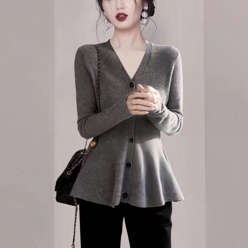 针织开衫女V领法式穿撘2025秋冬新款小香风修身外套收腰上衣女装|undefined