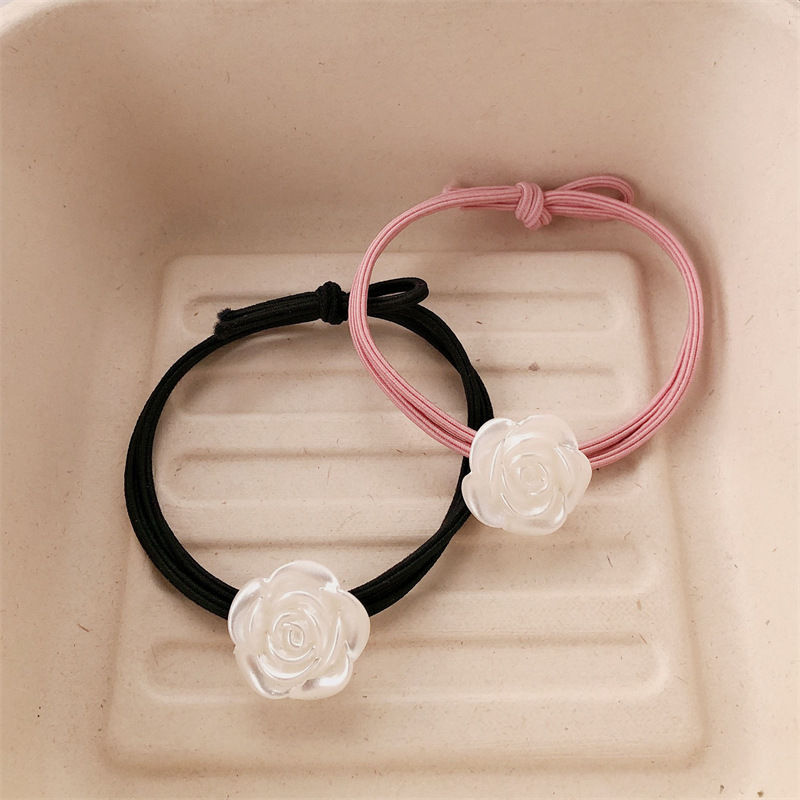 Versión coreana de la cuerda de la cabeza de la camelia accesorios para el cabello niña atar la cabeza temperamento de alta elasticidad rosa banda de goma anillo para el cabello cuerda para el cabello