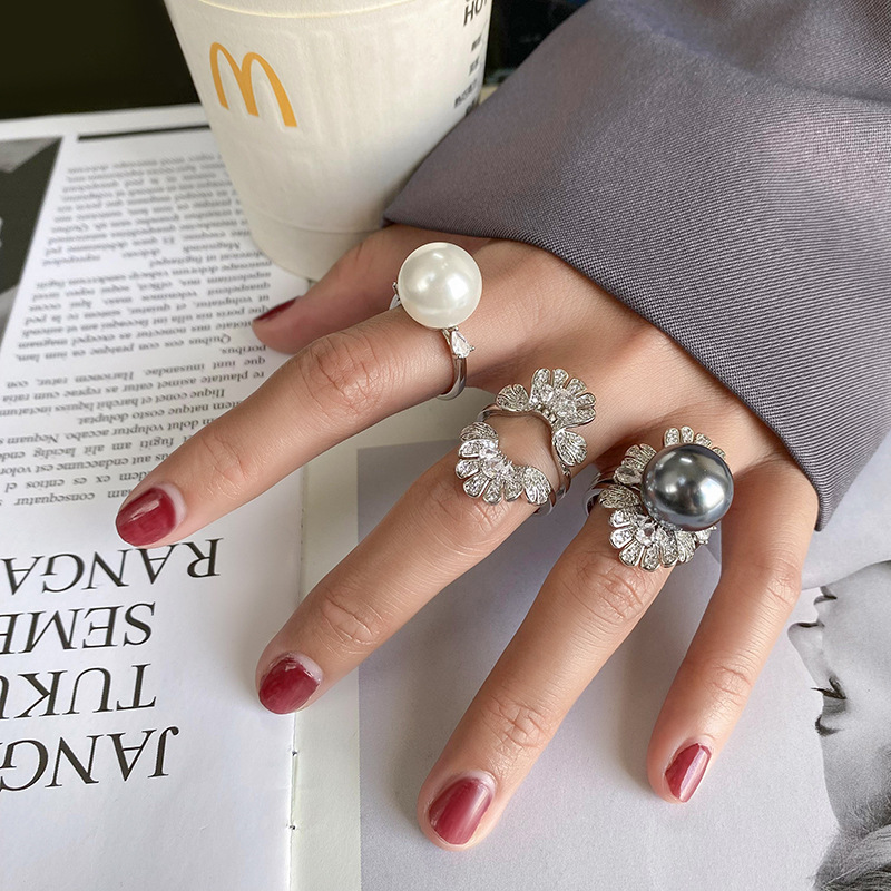 Aobei madre perla incrustaciones dos-en-uno abierto Ajustable anillo 14mm Zhuang Sheng joyas de cobre Chapado en platino con incrustaciones