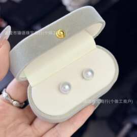 8-9mm天然淡水珍珠耳钉正圆基本无瑕通体纯银精致素钉耳钉