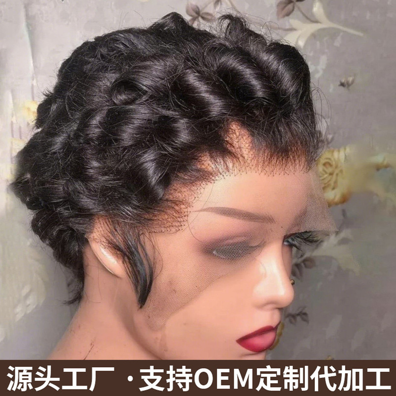 13*4 Lace Front Wig African Pixie Cut Shortwigs Elf Wig Short Curly Hair