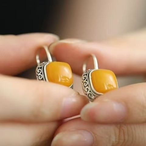 Ethnic elegant retro sophisticated yellow stone inlay