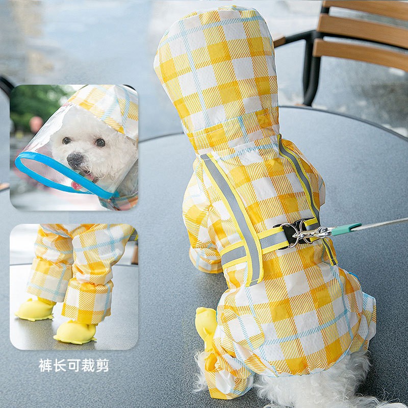 Dinosaurio cachorro impermeable cuatro pies paquete completo oso de peluche pequeño perro de tamaño mediano perro poncho vientre