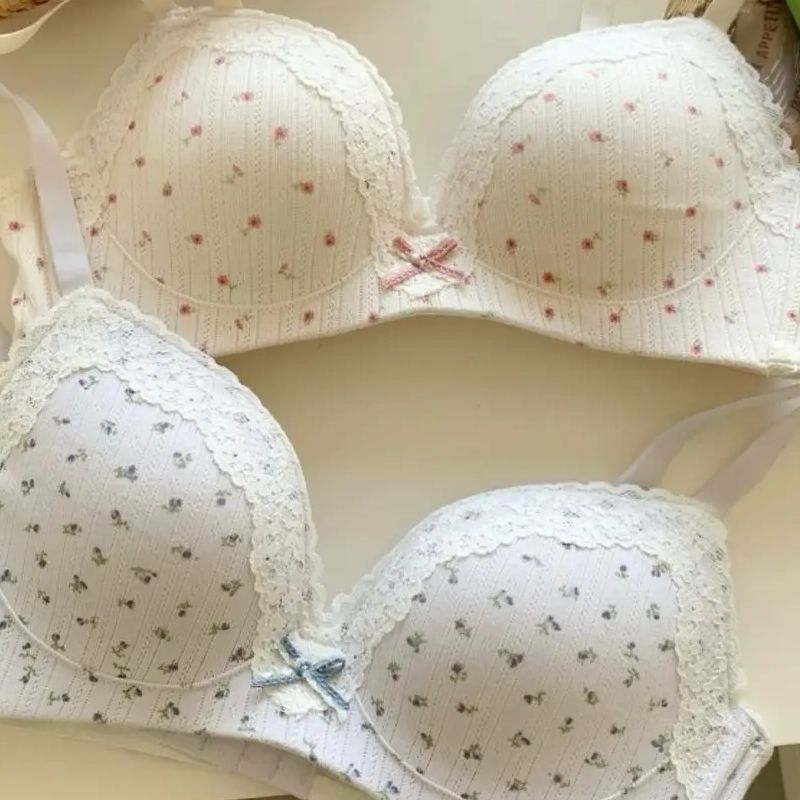 内衣女收副乳聚拢小胸薄款纯欲小碎花日系甜美透气蕾丝防下垂文胸|undefined