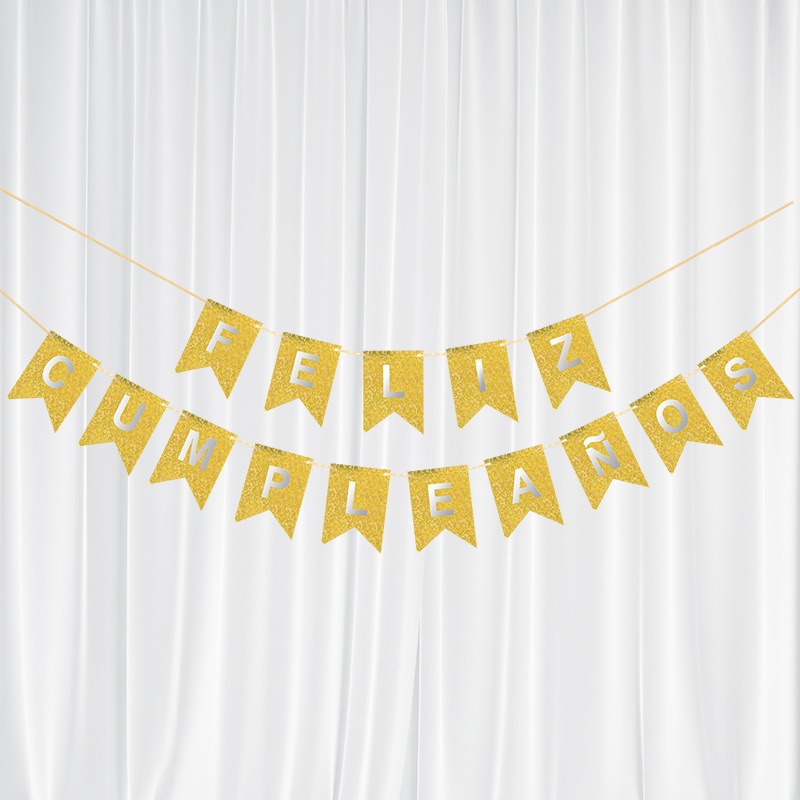 Bandera Láser con Diseño de Puntos en Inglés y Cola de Pez Dorada, Decoración Creativa para Fiestas, Bandera Colgante con Cinta