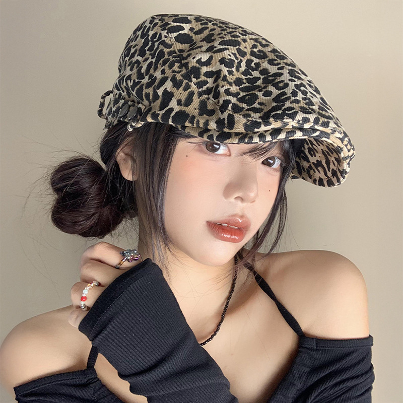 美式复古辣妹豹纹前进帽女春夏季薄小众设计感时尚鸭舌贝雷帽子|undefined