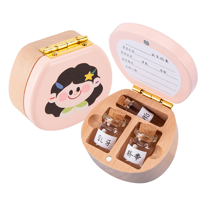 Mini caja de dientes de leche infantil caja de recopilación de cabello fetal regalo recuerdos caja de almacenamiento de dientes de madera para niños y niñas