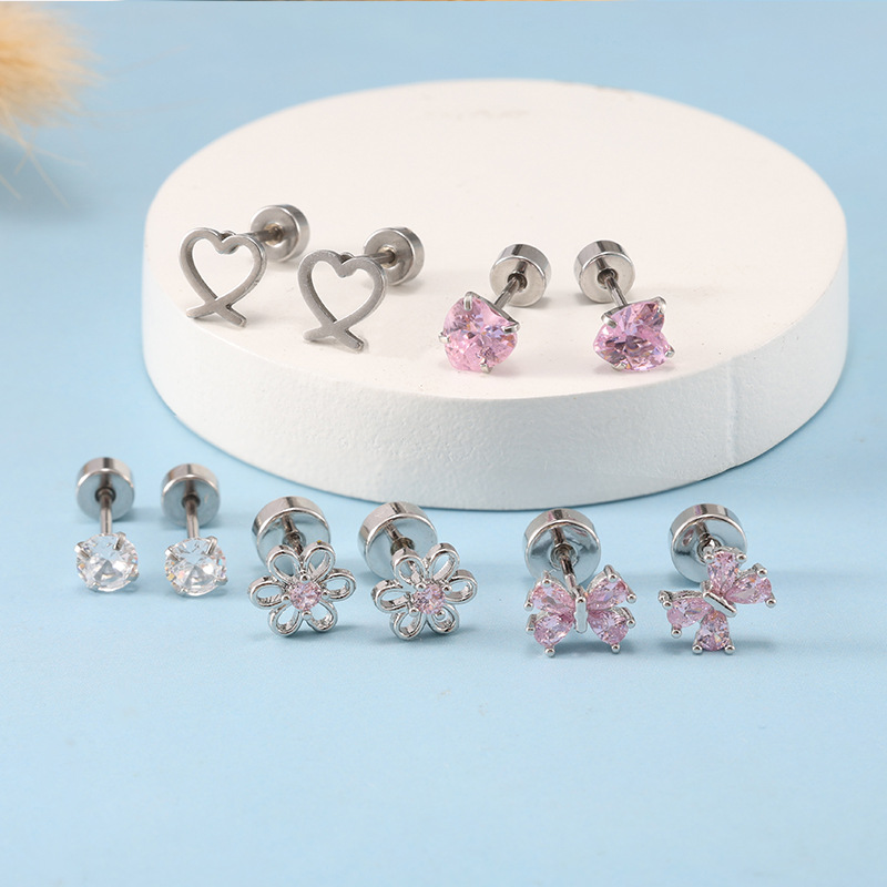 10PCS Stainless Steel Earring Set - Heart Flower Ear Bone Studs, Piercing Jewelry for Men Women detail image 7