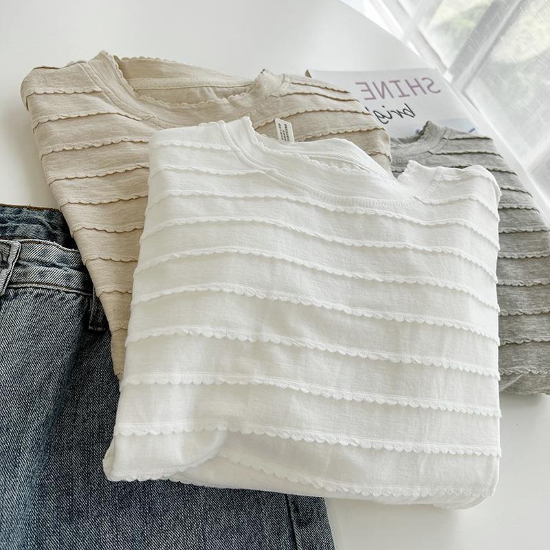 Niche Chic Lace Design Round Neck Short-sleeved T-shirt Women's 2024 Summer Simple Loose All-match Casual Top Trendy