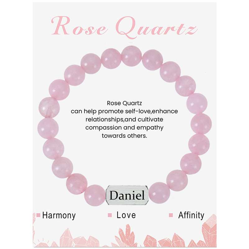 Stainless Steel Engraved Bracelet Pink Crystal Amazonite Beaded Bracelet Custom Name DIY Personalized Jewelry
