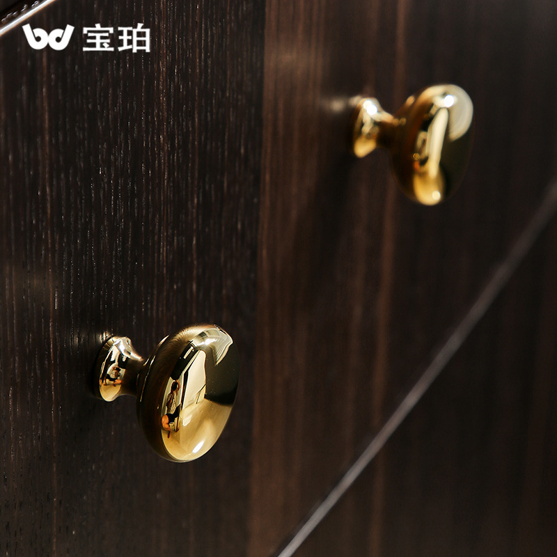 現代簡約銀色單孔實心黃銅抽屜拉手高檔輕奢黃古銅金色衣櫃門把手