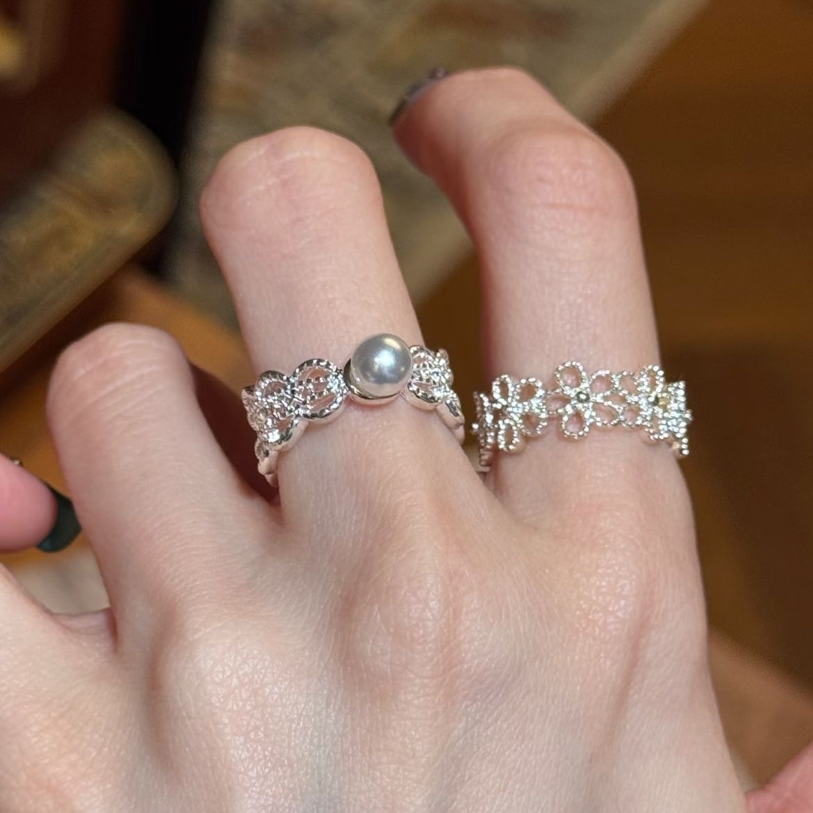 Brand universal ring pearl, french style, simple and elegant design, on index finger, high-quality style