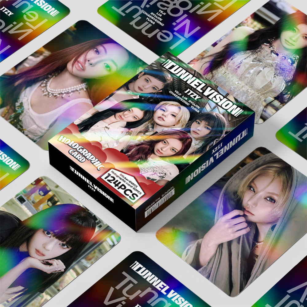 124张镭射卡总链ITZY新专TUNNEL VISION周边闪卡明星贴纸LOMO卡片